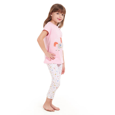 Girls summer pajama set Magical Unicorn t-shirt + White leggings
